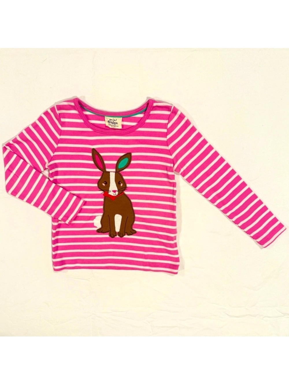 Mini Boden Easter Bunny Applique Tee Girls 2-3 Y 2T 3T Stripes Cotton Rabbit